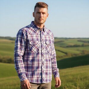 CABELA'S Purple Plaid Pima Cotton Casual Shirt Size XL